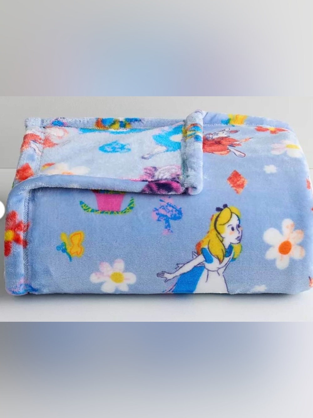 Alice in Wonderland Blue Plush Fleece Oversized Throw Blanket- New